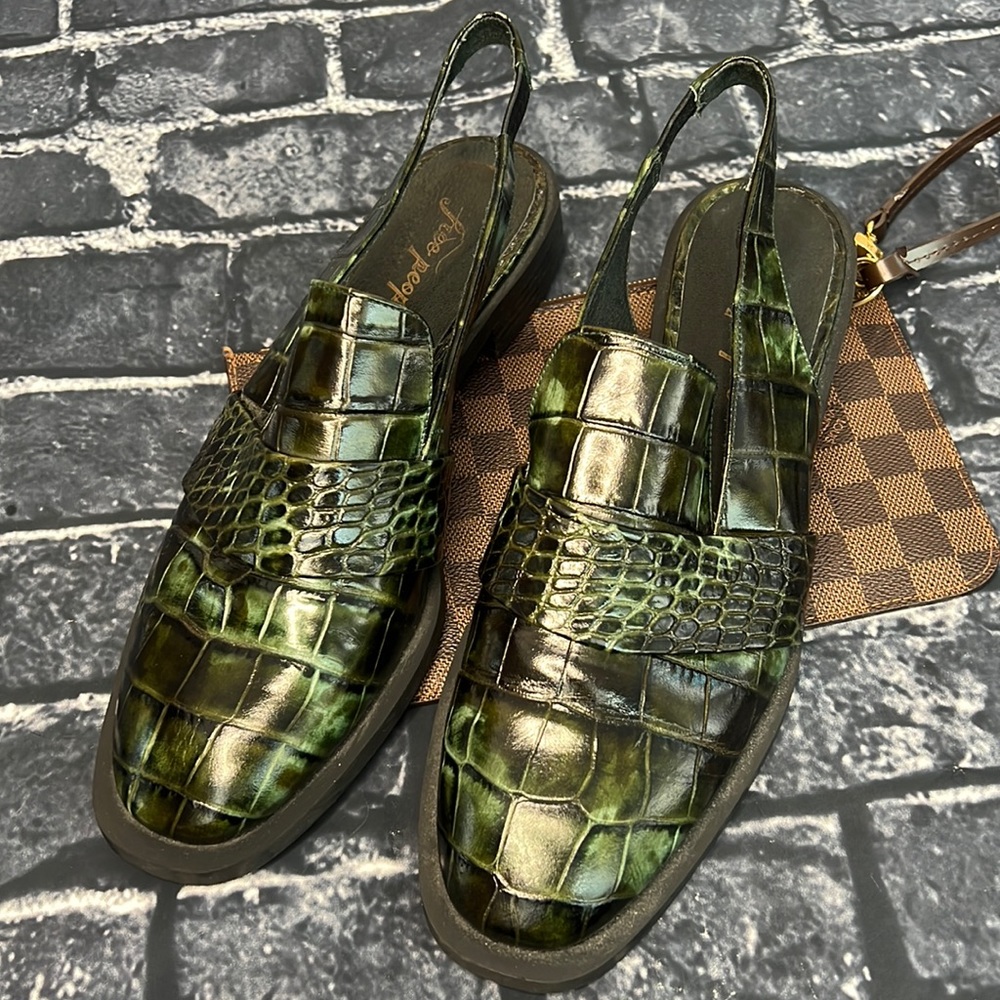 Free People Green Croc-Embossed Loafers